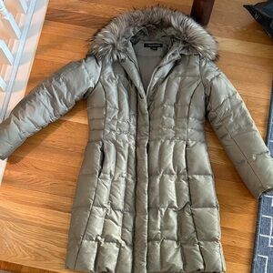 1 Madison Olive Down Puffer Coat with Fur Trim